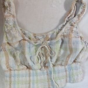 American Eagle Outfitters Ruched Strap Striped Crop Top